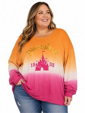 Disneyland 1955 Ombre Sweatshirt 3X Plus Size Orange Pink Disney Pullover